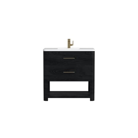 James Martin Vanities 36'' Single Vanity, Carbon Oak w/ 3 CM White Zeus Quartz Top D704-V36-CBO-3WZ